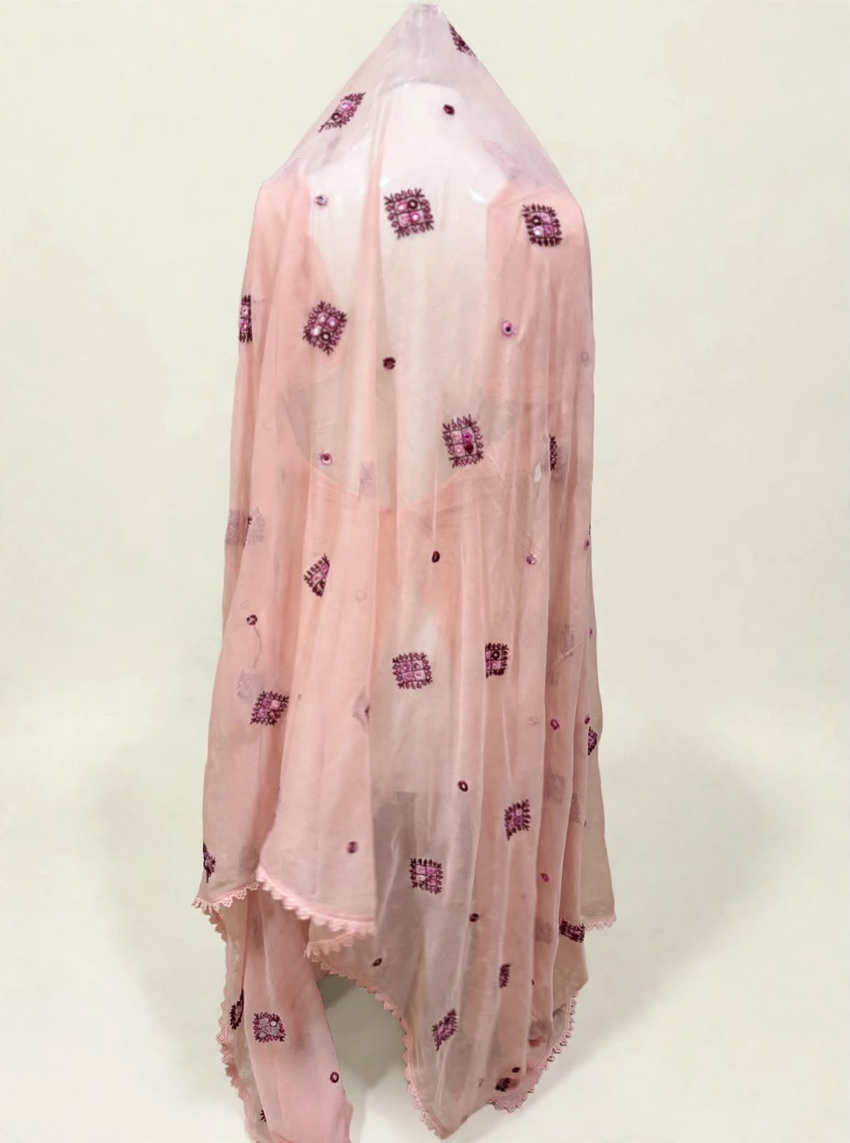 Peach Pink Crinkle Chiffon Suit - Balochi Handmade