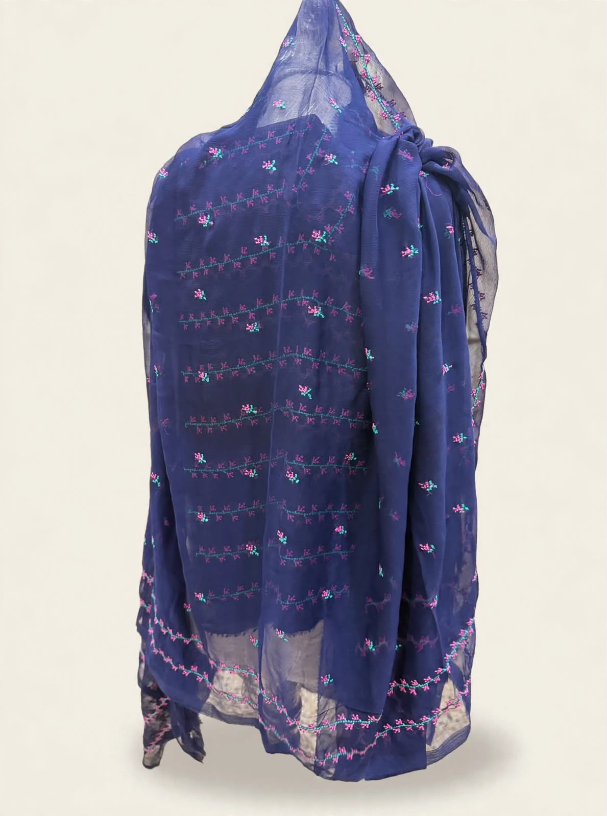 Navy Blue Chiffon Cross-Stitch Suit