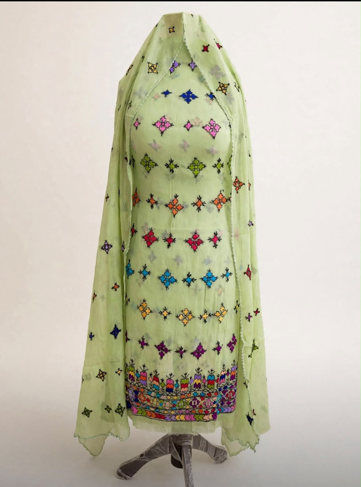 Pista Green Cotton Net Balochi Suit